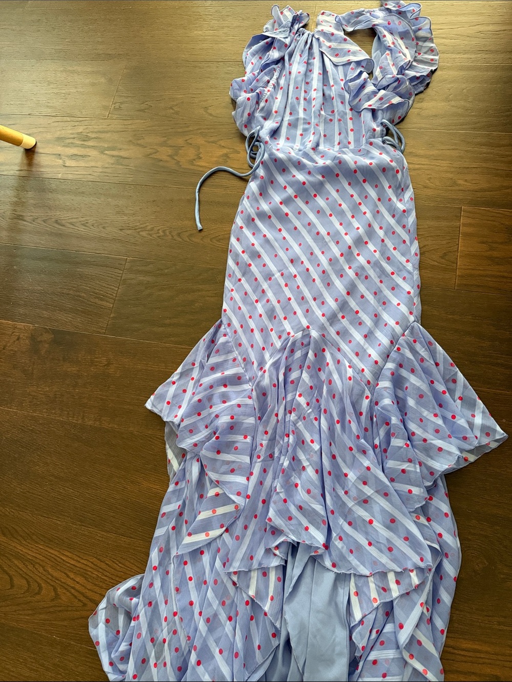 ASOS Light Blue Maxi Dress with Red Polka Dots